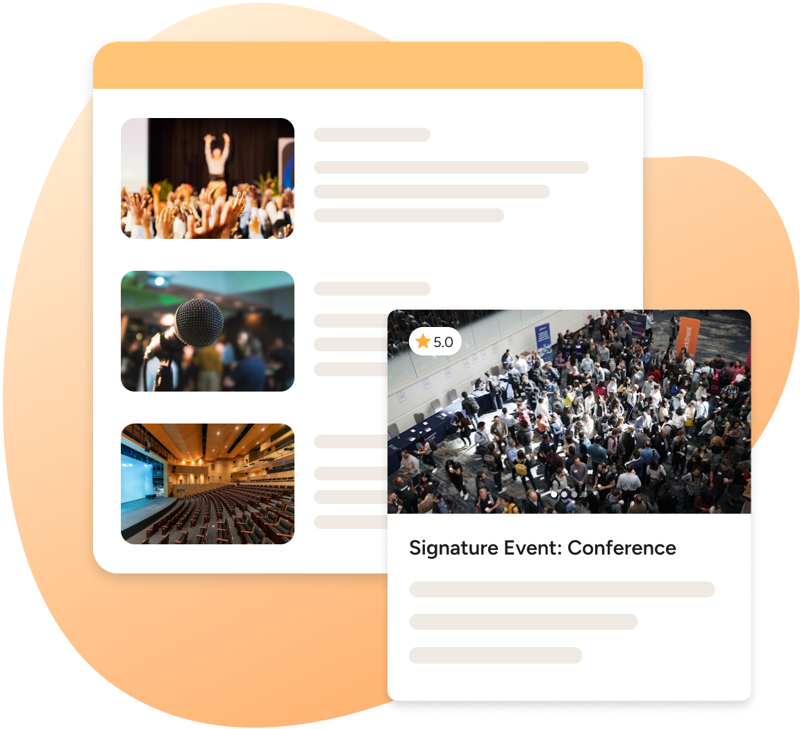 Golden volunteer management dashboard displaying Signature Events.